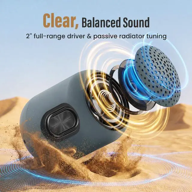 Alt view image 2 of 7 - Portable Bluetooth Speakers Wireless, Waterproof Speaker with 24H Playtime, Loud Stereo Sound, TWS, Built-in Microphone, Small Size with Carry Lanyard, Gray