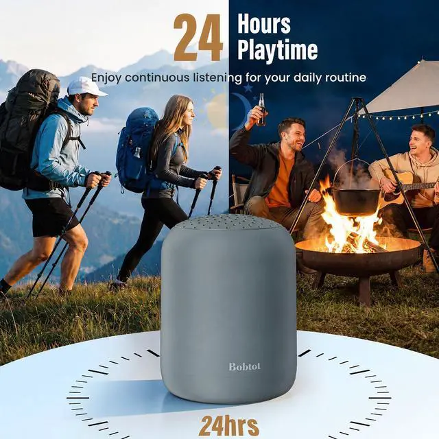 Alt view image 4 of 7 - Portable Bluetooth Speakers Wireless, Waterproof Speaker with 24H Playtime, Loud Stereo Sound, TWS, Built-in Microphone, Small Size with Carry Lanyard, Gray