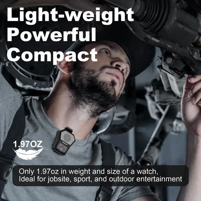 Alt view image 2 of 7 - Wearable Bluetooth Speaker, Portable Wireless Clip-on Mini Water-Resistant Speaker, 12H Playtime, Built-in Mics for Hands-Free, Small Wireless Bluetooth for Jobsite/Sports/Outdoor
