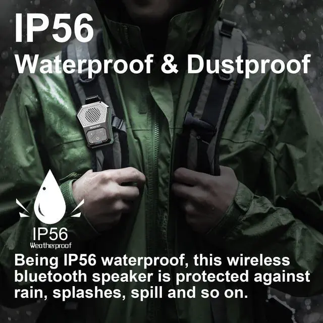 Alt view image 4 of 7 - Wearable Bluetooth Speaker, Portable Wireless Clip-on Mini Water-Resistant Speaker, 12H Playtime, Built-in Mics for Hands-Free, Small Wireless Bluetooth for Jobsite/Sports/Outdoor
