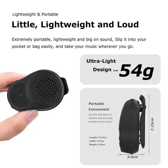 Alt view image 3 of 6 - Wearable Bluetooth Speaker Clip On, Mini Portable Wireless Speaker with Mic, IPX5 Waterproof, All Day Playtime, Lightweight Small Speaker for Workout Running Sports Travel (Graphite Black)