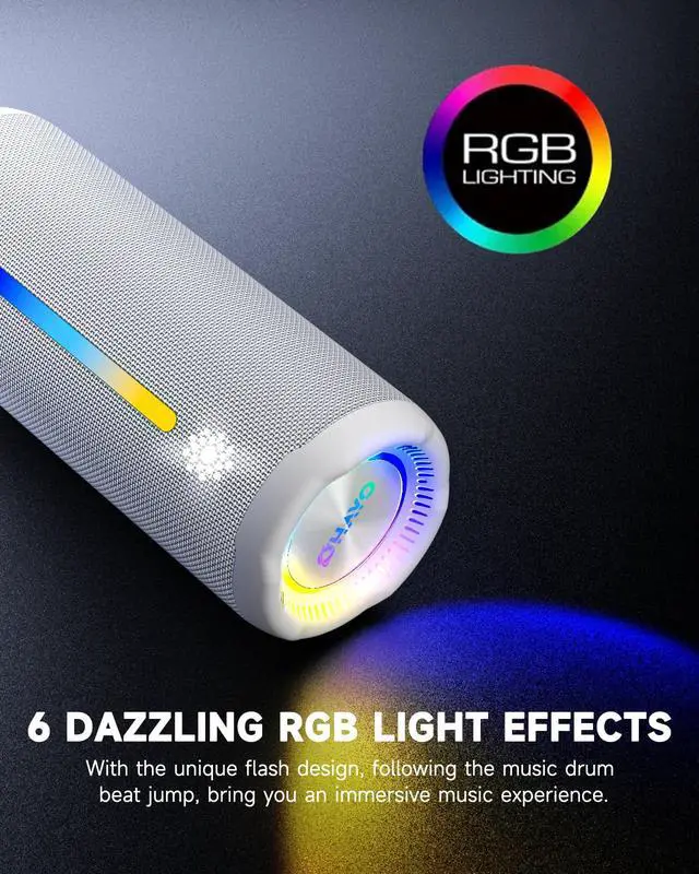 Alt view image 3 of 7 - Bluetooth Speaker, Portable Wireless, IPX7 Waterproof, Powerful 25W Sound, 24H Playtime, Dual Pairing, Active Bass, Colorful Lights, Bluetooth 5.3, Outdoor Speakers for Home/Party/Beach, White