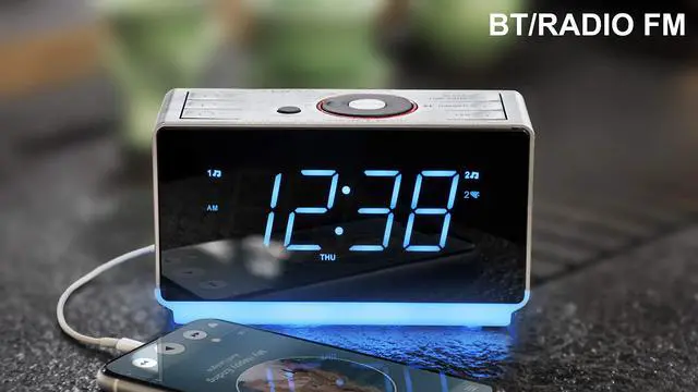 Alt view image 2 of 7 - Alarm Clock Radio with Bluetooth Speaker, FM Radio, Dual Alarm with Snooze, Large LED Display, Dimmer Control, USB Charging Output and Night Light CKS708