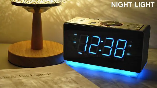 Alt view image 6 of 7 - Alarm Clock Radio with Bluetooth Speaker, FM Radio, Dual Alarm with Snooze, Large LED Display, Dimmer Control, USB Charging Output and Night Light CKS708