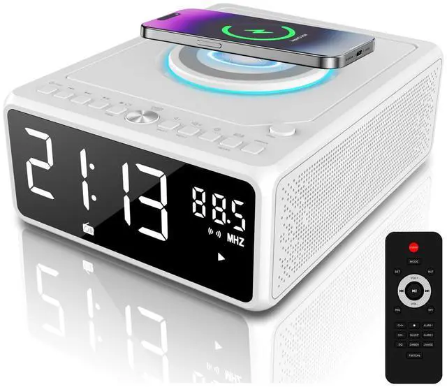 Main image of Elegant CD Player, Alarm Clock Radio with Wireless Charging Station, FM Radio (No AM), Bluetooth Boombox with Remote, MP3/USB Music Player, Snooze & Sleep Timer CD Players for Home, AC Powered