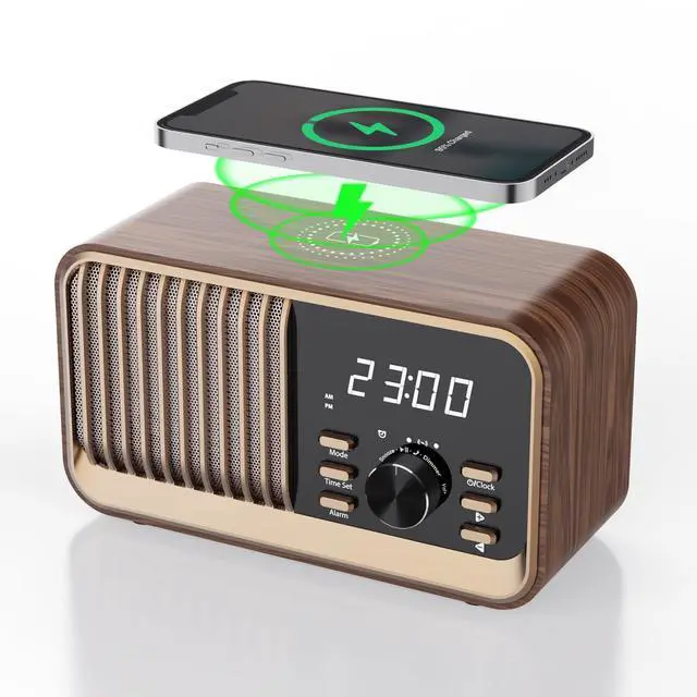 Main image of Alarm Clock Radio with Fast Wireless Charging,Support Bluetooth 5.3/FM Radio/USB Port/TF Card/Aux in,8W Stereo Sound Speaker,Snooze,Hands-Free Calling,Dimmable Clock Radios for Bedroom