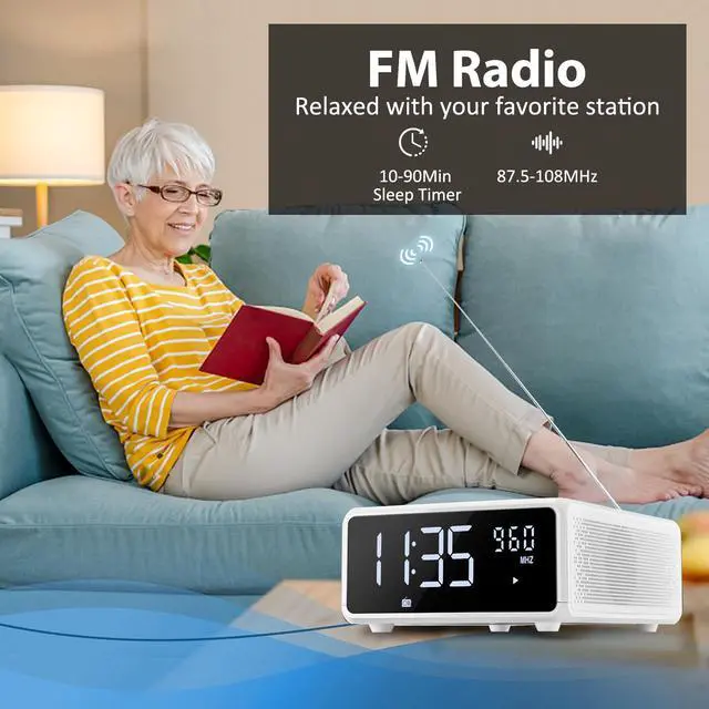 Alt view image 6 of 7 - Elegant CD Player, Alarm Clock Radio with Wireless Charging Station, FM Radio (No AM), Bluetooth Boombox with Remote, MP3/USB Music Player, Snooze & Sleep Timer CD Players for Home, AC Powered