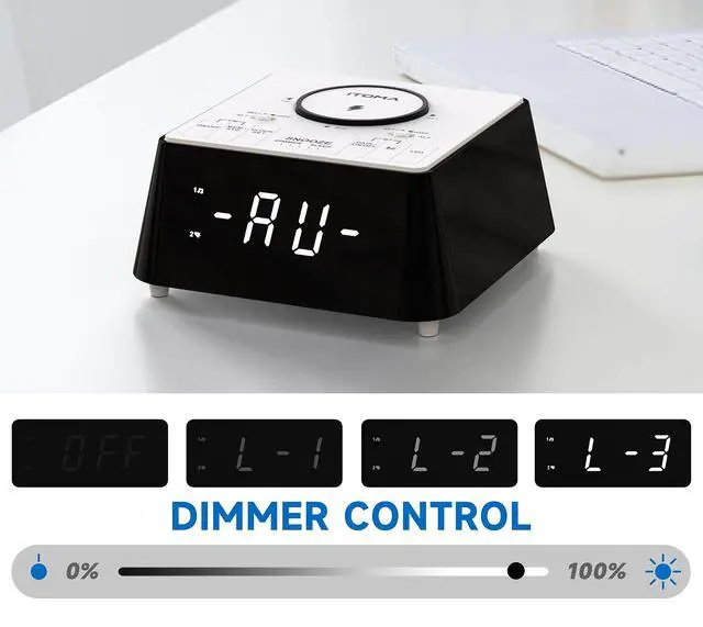 Alt view image 3 of 7 - Wireless Charging Alarm Clock Radio with Bluetooth Speaker, Bedside FM Radio, Dual Alarm with Snooze, USB Charging, Night Light and Dimmable Display 205