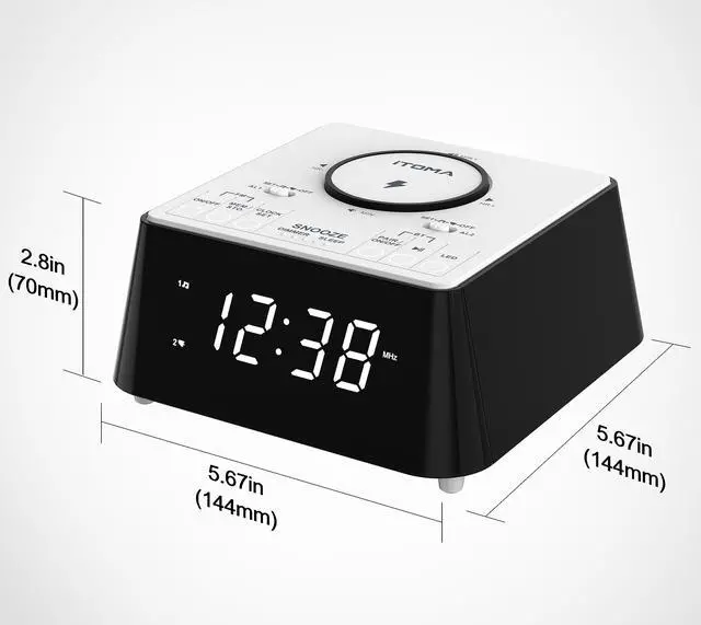 Alt view image 7 of 7 - Wireless Charging Alarm Clock Radio with Bluetooth Speaker, Bedside FM Radio, Dual Alarm with Snooze, USB Charging, Night Light and Dimmable Display 205