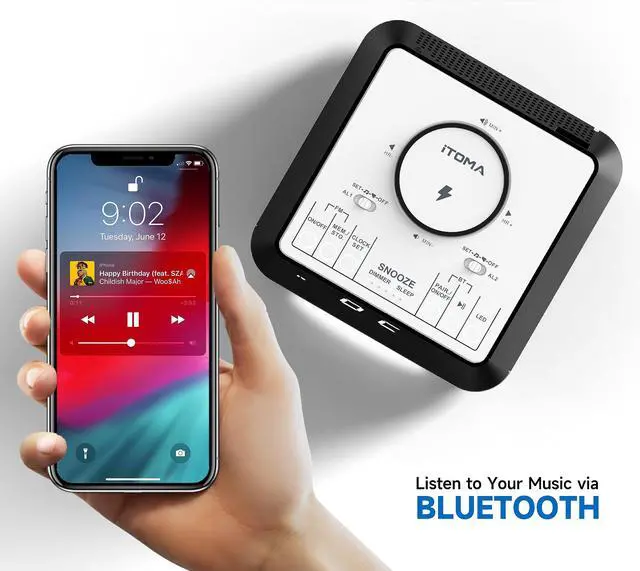 Alt view image 6 of 7 - Wireless Charging Alarm Clock Radio with Bluetooth Speaker, Bedside FM Radio, Dual Alarm with Snooze, USB Charging, Night Light and Dimmable Display 205
