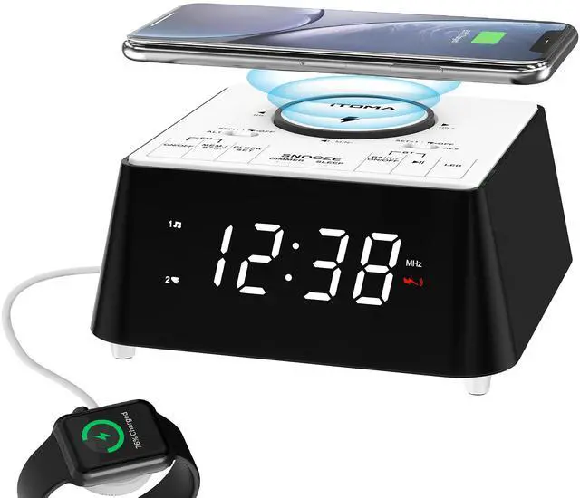 Main image of Wireless Charging Alarm Clock Radio with Bluetooth Speaker, Bedside FM Radio, Dual Alarm with Snooze, USB Charging, Night Light and Dimmable Display 205
