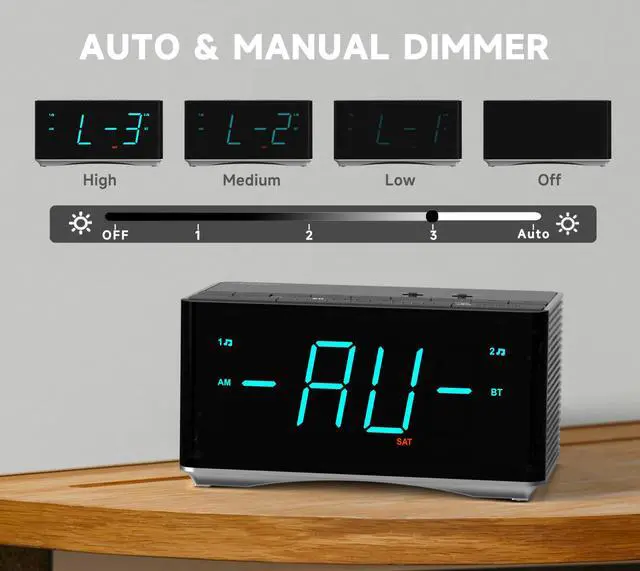 Alt view image 5 of 7 - Alarm Clock Radio-Bluetooth Stereo Speakers,FM Radio,Dual Alarm,Snooze,Brightness Dimmer,USB Charging, Alarm Clock for Bedroom Office 3501