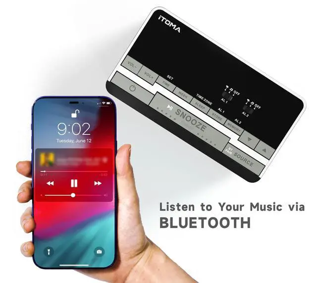 Alt view image 7 of 7 - Alarm Clock Radio-Bluetooth Stereo Speakers,FM Radio,Dual Alarm,Snooze,Brightness Dimmer,USB Charging, Alarm Clock for Bedroom Office 3501