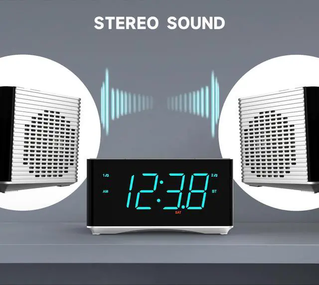 Alt view image 6 of 7 - Alarm Clock Radio-Bluetooth Stereo Speakers,FM Radio,Dual Alarm,Snooze,Brightness Dimmer,USB Charging, Alarm Clock for Bedroom Office 3501