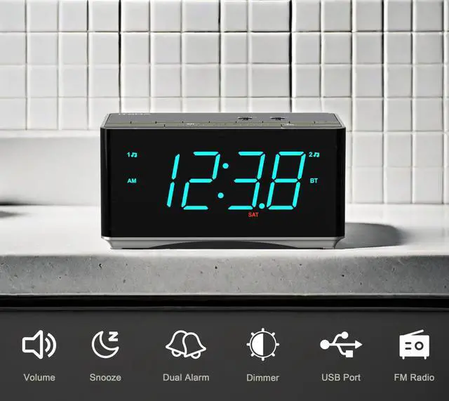 Alt view image 2 of 7 - Alarm Clock Radio-Bluetooth Stereo Speakers,FM Radio,Dual Alarm,Snooze,Brightness Dimmer,USB Charging, Alarm Clock for Bedroom Office 3501