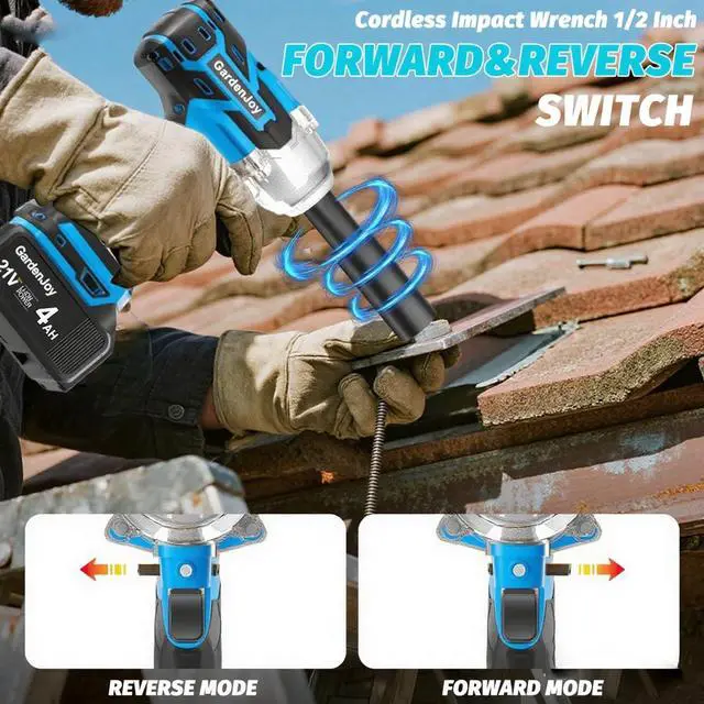 Alt view image 2 of 7 - Impact Wrench,1/2" Cordless Impact Gun Max Torque 450 Ft-lbs (600N.m),Cordless Impact Wrench 4.0Ah Battery & 4 Sockets with Fast Charger for Car Tire Lug Nut Removal Tool