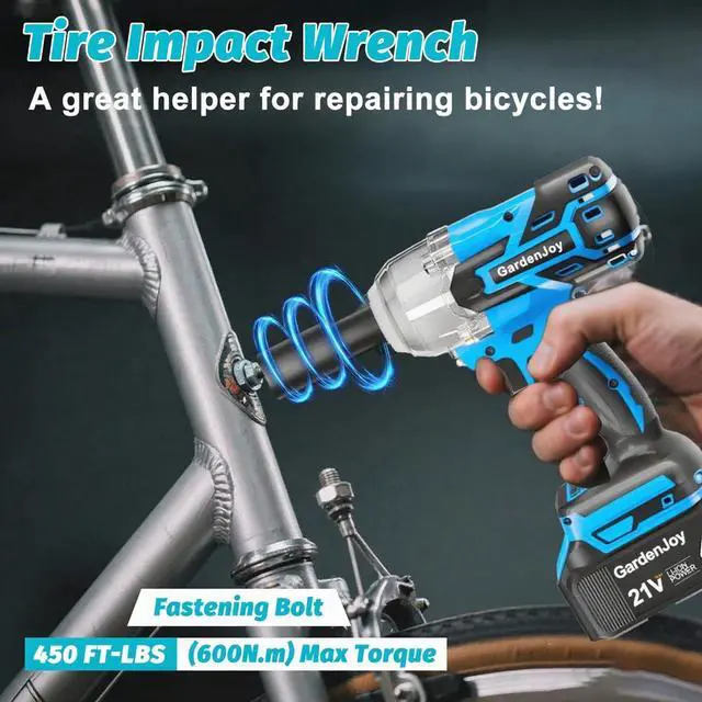 Alt view image 7 of 7 - Impact Wrench,1/2" Cordless Impact Gun Max Torque 450 Ft-lbs (600N.m),Cordless Impact Wrench 4.0Ah Battery & 4 Sockets with Fast Charger for Car Tire Lug Nut Removal Tool