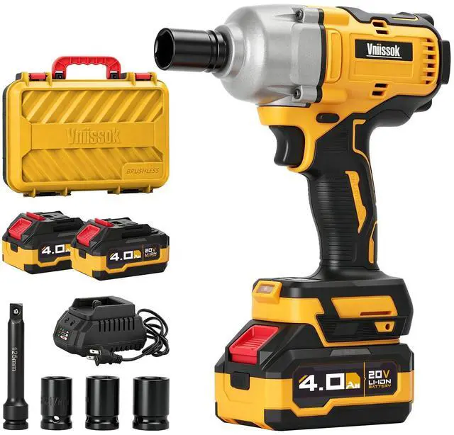 Main image of Cordless Impact Wrench, 900Ft-lbs (1200N.m) 1/2" Brushless Impact Gun with 2x 4.0Ah Battery, Fast Charger & 3 Sockets, High Torque Power Impact Driver Ideal for Car, DIY, and Truck RV/Mower (1200N.m)