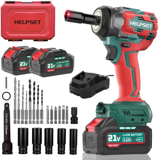 Main image of Cordless Impact Wrench 1/2", 650Nm (480Ft.lb) Brushless Impact Gun with 2x4.0Ah Batteries and Fast Charger, Electric Impact Driver for Car/Lawn Mower, 6 Sockets & Toolbox