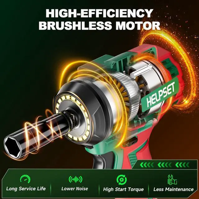 Alt view image 2 of 7 - Cordless Impact Wrench 1/2", 650Nm (480Ft.lb) Brushless Impact Gun with 2x4.0Ah Batteries and Fast Charger, Electric Impact Driver for Car/Lawn Mower, 6 Sockets & Toolbox