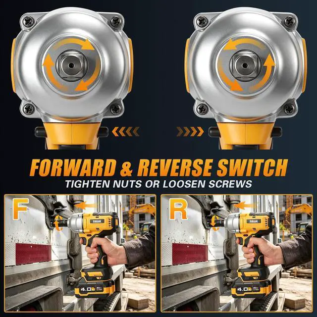 Alt view image 5 of 7 - Cordless Impact Wrench, 900Ft-lbs (1200N.m) 1/2" Brushless Impact Gun with 2x 4.0Ah Battery, Fast Charger & 3 Sockets, High Torque Power Impact Driver Ideal for Car, DIY, and Truck RV/Mower (1200N.m)