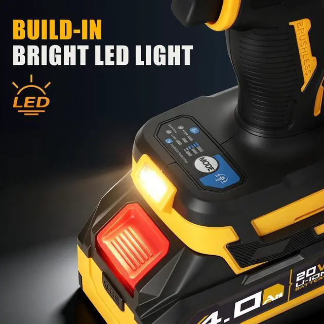 Alt view image 7 of 7 - Cordless Impact Wrench, 900Ft-lbs (1200N.m) 1/2" Brushless Impact Gun with 2x 4.0Ah Battery, Fast Charger & 3 Sockets, High Torque Power Impact Driver Ideal for Car, DIY, and Truck RV/Mower (1200N.m)