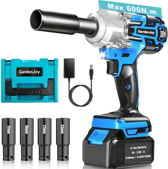 Main image of Impact Wrench,1/2" Cordless Impact Gun Max Torque 450 Ft-lbs (600N.m),Cordless Impact Wrench 4.0Ah Battery & 4 Sockets with Fast Charger for Car Tire Lug Nut Removal Tool
