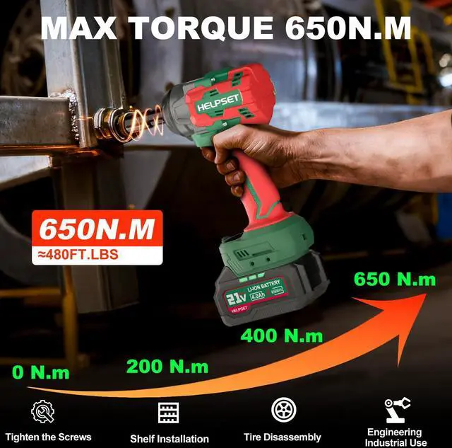 Alt view image 5 of 7 - Cordless Impact Wrench 1/2", 650Nm (480Ft.lb) Brushless Impact Gun with 2x4.0Ah Batteries and Fast Charger, Electric Impact Driver for Car/Lawn Mower, 6 Sockets & Toolbox