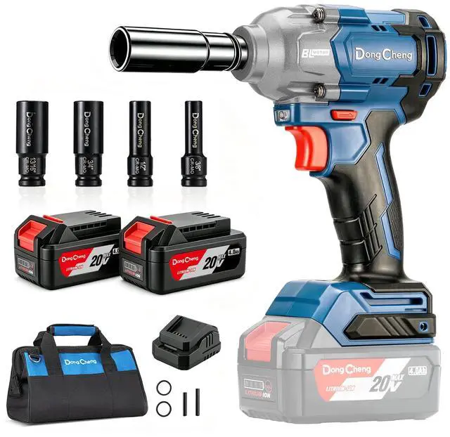 Main image of 20V Brushless Impact Wrench, Max Torque 503 ft-lbs (682 N.m), 2x4.0Ah Battery, 1/2" with 3 Mode Speed, 2400 RPM Cordless Impact Gun, Includes Charger, 4 Impact Sockets and Kit Bag
