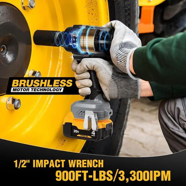 Alt view image 4 of 7 - 900 Ft-lbs Cordless Impact Wrench, 1/2 Inch Impact Gun Compatible DeWALT 20V MAX Battery, Brushless Constant High Torque Impact Driver with 3 Speed, Tool Only (No Battery Included)