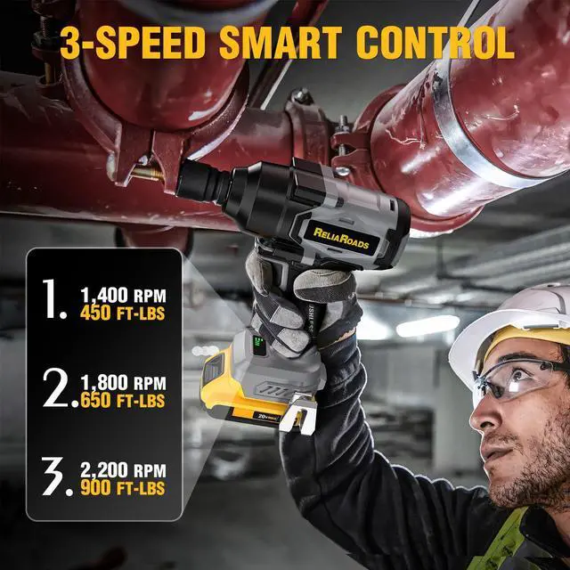 Alt view image 6 of 7 - 900 Ft-lbs Cordless Impact Wrench, 1/2 Inch Impact Gun Compatible DeWALT 20V MAX Battery, Brushless Constant High Torque Impact Driver with 3 Speed, Tool Only (No Battery Included)