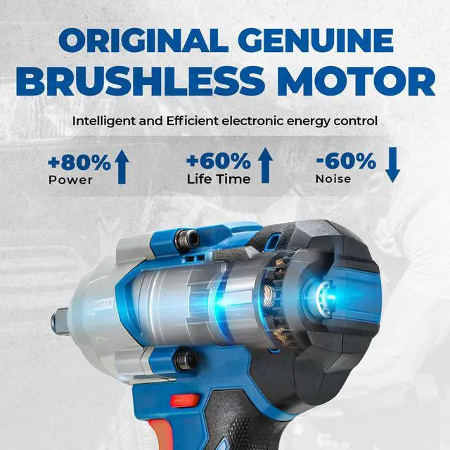 Alt view image 3 of 7 - 20V Brushless Impact Wrench, 670 ft-lbs (910N.m) Max Torque, 1/2 inch 4-Speed 2200RPM Cordless Impact Gun with Tool Bag, 2x4.0Ah Battery & Charger for Bolts on Cars, Trucks.etc