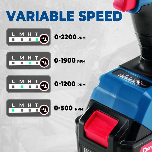 Alt view image 7 of 7 - 20V Brushless Impact Wrench, 670 ft-lbs (910N.m) Max Torque, 1/2 inch 4-Speed 2200RPM Cordless Impact Gun with Tool Bag, 2x4.0Ah Battery & Charger for Bolts on Cars, Trucks.etc