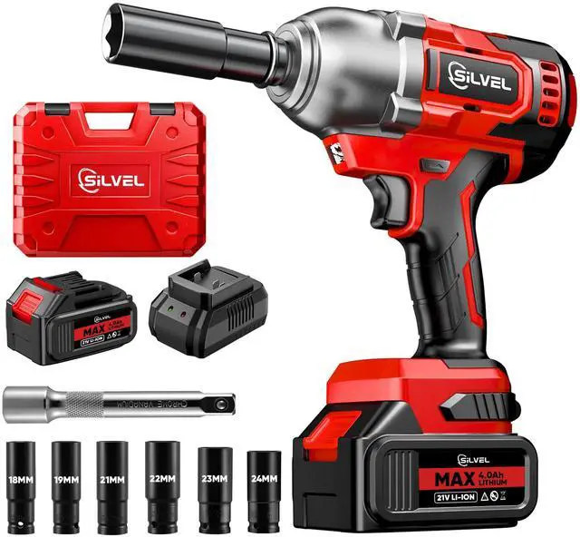 Main image of Cordless Impact Wrench, MAX 650N.M Brushless Impact Gun 1/2 inch, 4.0Ah Battery, 6 Sockets, 3300RPM Impact Driver wih Fast Charger