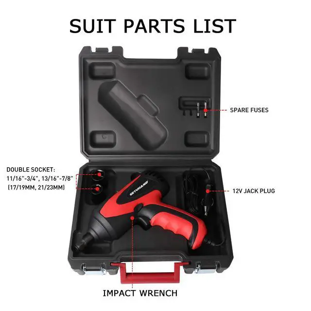 Alt view image 3 of 6 - Car Impact Wrench 1/2 Inch & 12 Volt Portable Electric Impact Wrench Kit, Tire Repair Tools with Sockets and Carry Case
