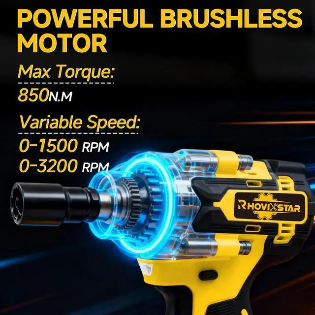 Alt view image 2 of 7 - 1/2 Impact Gun Cordless - Impact Wrench Set, 1/2 Torque Impact, Brushless Motor High Torque Impact Guns with 2pcs 4Ah Battery & 1pcs Charger, 850N.M Torque