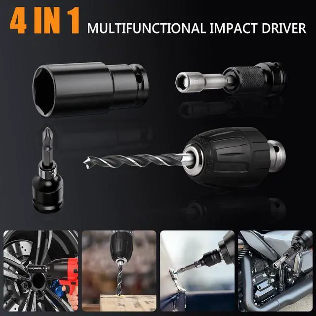 Alt view image 2 of 7 - Cordless Impact Wrench, 1/2" 18V 1500Nm 4 in 1 Brushless Power Drill Driver Screwdriver Kit