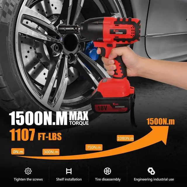 Alt view image 5 of 7 - Cordless Impact Wrench, 1/2" 18V 1500Nm 4 in 1 Brushless Power Drill Driver Screwdriver Kit