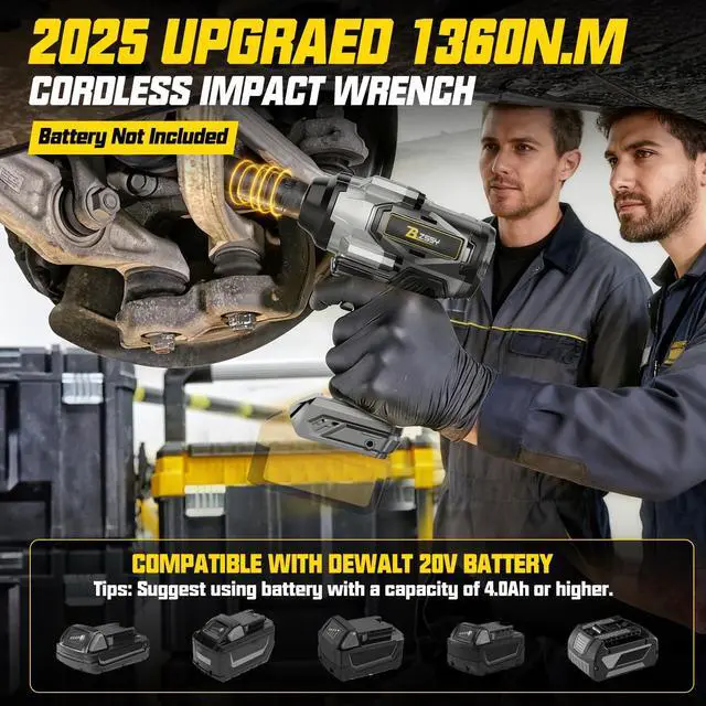 Alt view image 3 of 7 - Cordless Impact Wrench 1/2 inch Compatible with Dewalt 20V Battery, 1000FT-LBS 1360N.m Brushless Impact Gun 2300RPM High Torque Impact Driver w/LED Work Light & Blet Clip (Battery NOT included)
