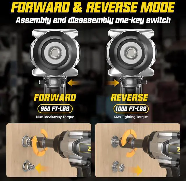 Alt view image 6 of 7 - Cordless Impact Wrench 1/2 inch Compatible with Dewalt 20V Battery, 1000FT-LBS 1360N.m Brushless Impact Gun 2300RPM High Torque Impact Driver w/LED Work Light & Blet Clip (Battery NOT included)