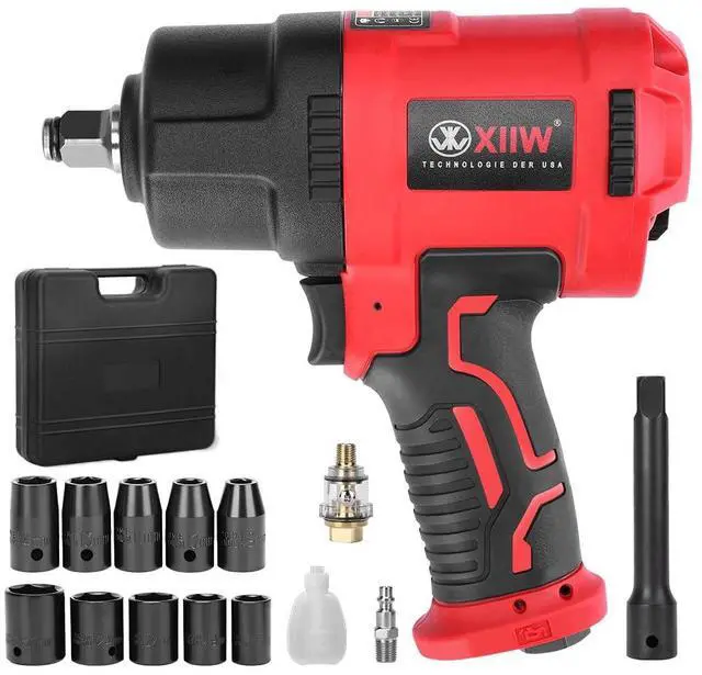 Main image of 1/2 Inch Air Impact Wrench, Max Torque 1560 ft-lbs, lightweight 4.4 lb Design, Air Impact Gun Includes 11 Pcs CR-V Steel Impact Socket Set and Storage Case, Twin Hammer 8000RPM for Automobile Repair