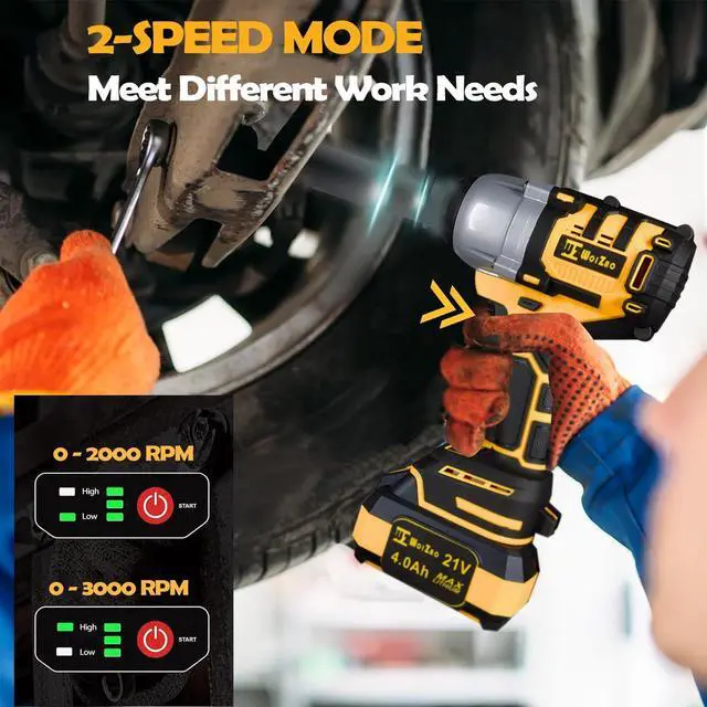 Alt view image 5 of 6 - 1/2 inch Cordless Impact Wrench,650Ft-lbs (800N.m) Brushless Power Impact Driver,3000RPM High Torque Impact Gun,2x 4.0 Battery, 5 Sockets,8 Drill,6 Screws for Home Car Tires Truck Mower