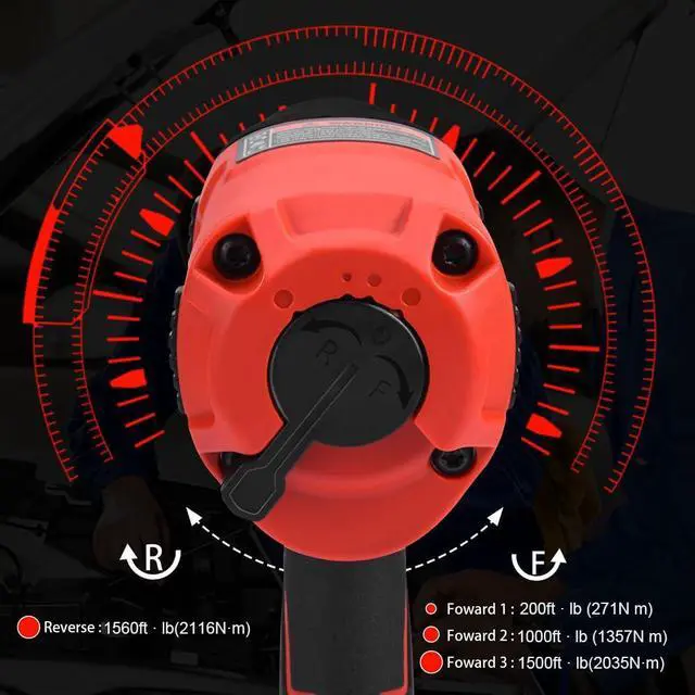 Alt view image 4 of 7 - 1/2 Inch Air Impact Wrench, Max Torque 1560 ft-lbs, lightweight 4.4 lb Design, Air Impact Gun Includes 11 Pcs CR-V Steel Impact Socket Set and Storage Case, Twin Hammer 8000RPM for Automobile Repair