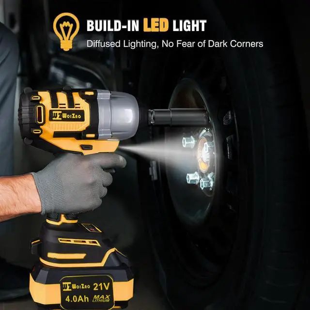 Alt view image 6 of 6 - 1/2 inch Cordless Impact Wrench,650Ft-lbs (800N.m) Brushless Power Impact Driver,3000RPM High Torque Impact Gun,2x 4.0 Battery, 5 Sockets,8 Drill,6 Screws for Home Car Tires Truck Mower