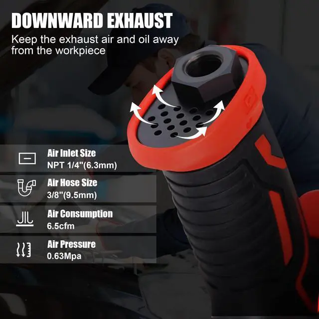 Alt view image 5 of 7 - 1/2 Inch Air Impact Wrench, Max Torque 1560 ft-lbs, lightweight 4.4 lb Design, Air Impact Gun Includes 11 Pcs CR-V Steel Impact Socket Set and Storage Case, Twin Hammer 8000RPM for Automobile Repair