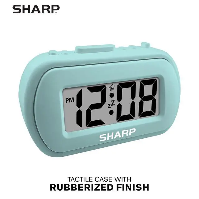 Alt view image 2 of 7 - Digital Alarm Clock Tactile Case with Soft Rubberized Finish - Battery Operated Blue Backlight on Demand Ascending Alarm Easy to Use - Mint