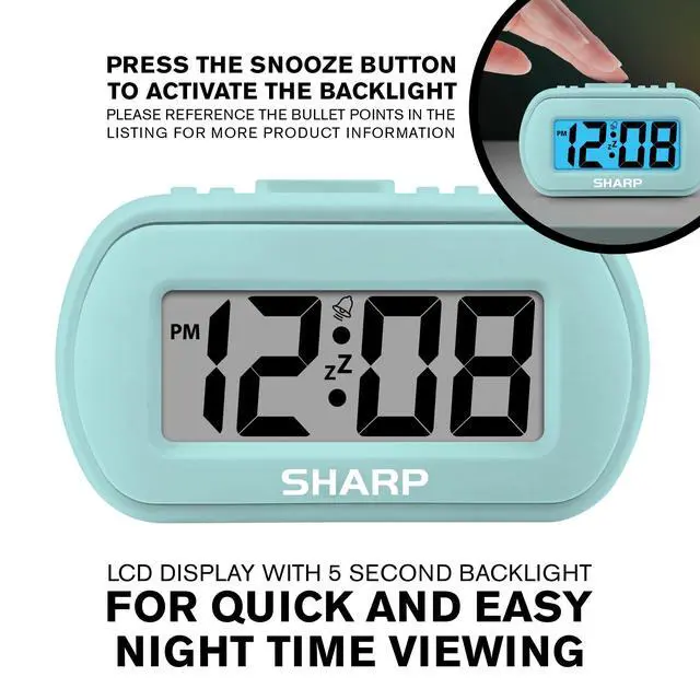 Alt view image 4 of 7 - Digital Alarm Clock Tactile Case with Soft Rubberized Finish - Battery Operated Blue Backlight on Demand Ascending Alarm Easy to Use - Mint