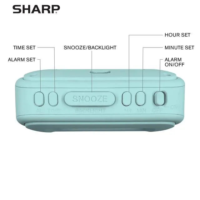 Alt view image 5 of 7 - Digital Alarm Clock Tactile Case with Soft Rubberized Finish - Battery Operated Blue Backlight on Demand Ascending Alarm Easy to Use - Mint