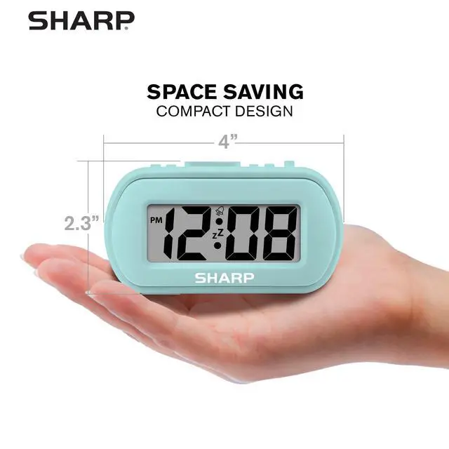 Alt view image 6 of 7 - Digital Alarm Clock Tactile Case with Soft Rubberized Finish - Battery Operated Blue Backlight on Demand Ascending Alarm Easy to Use - Mint