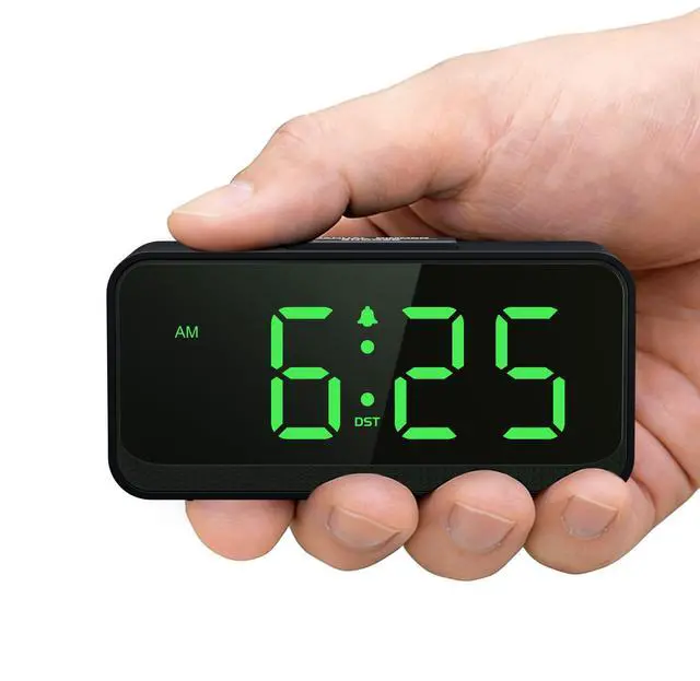 Main image of Battery Operated Small Alarm Clock: Digital Compact Large Display Cordless Clock for Bedroom Travel - Simple to Use for Seniors Teens Green Digits